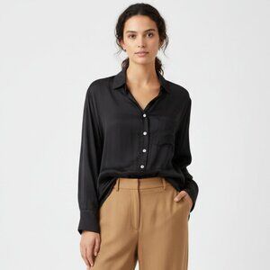 Sofia 100% Silk Gray Button Down Long Sleeve Blouse Top OS